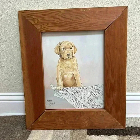 Vintage 1979 LABRADOR RETRIEVER PUPPY with paper Print SIGNED by Lou DePaolis - Picture 1 of 7